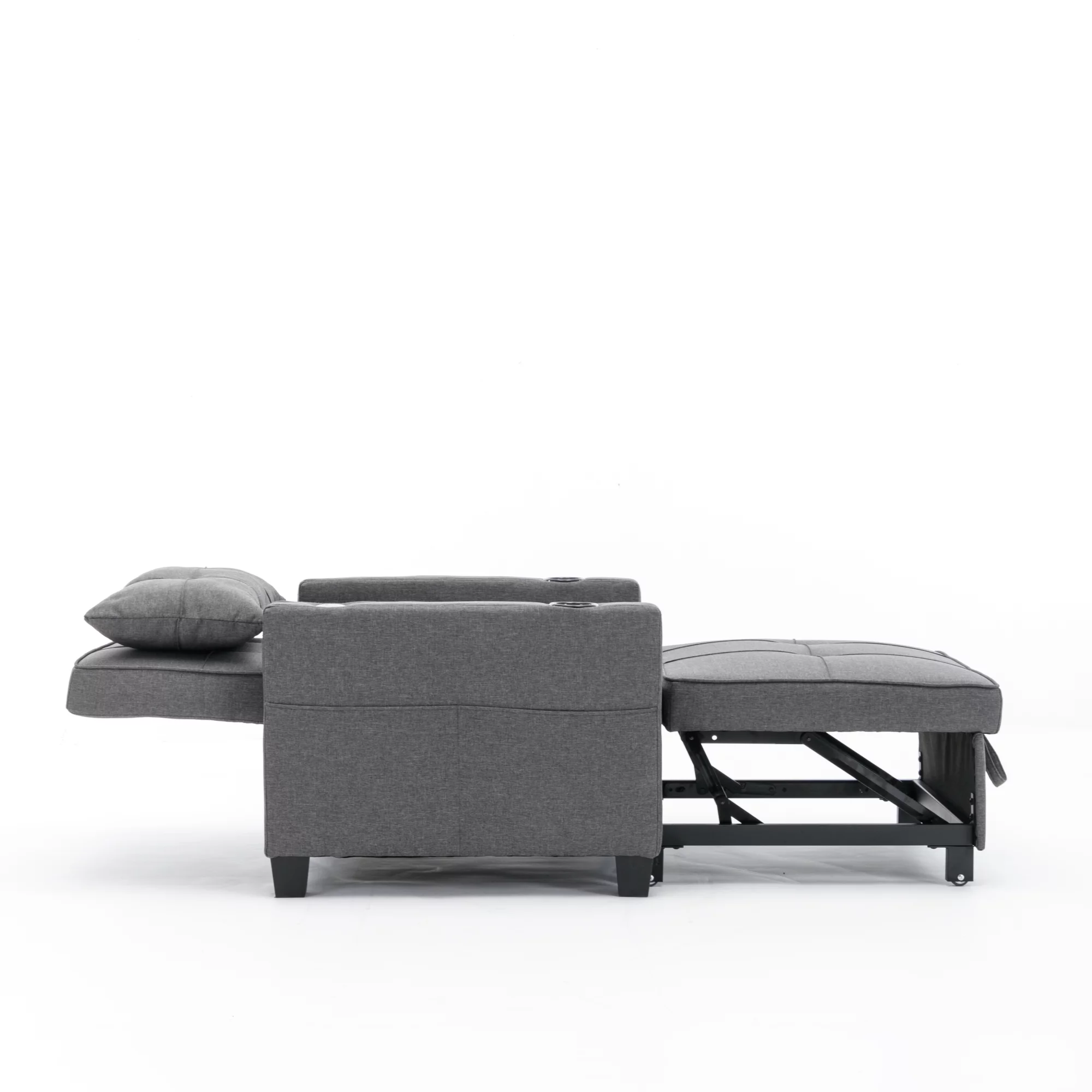 Futon Chair Bed Convertible Chair 3-in-1 Pull Out Sleeper Chair Beds with USB Ports, Armchair Bed Sleeper for Living Room (Dark Grey Linen)