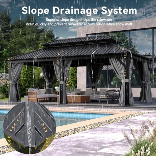 Aoxun 10' X 12' Hardtop Gazebo, Aluminum Outdoor Gazebo with Galvanized Steel Double Top Canopy