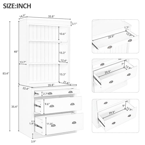 Modern 83.4" Tall 2 Bookshelf & 1 Writting Desk Suite,Bookcase Suite with LED Lighting, Drawers,Study Desk and Open Shelves