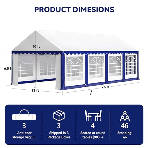 PHI VILLA 20'x16' Outdoor Heavy Duty Party Tent Large Commercial Canopy Wedding Event Shelter with Removable Sidewalls & 3 Storage Bags for Patio