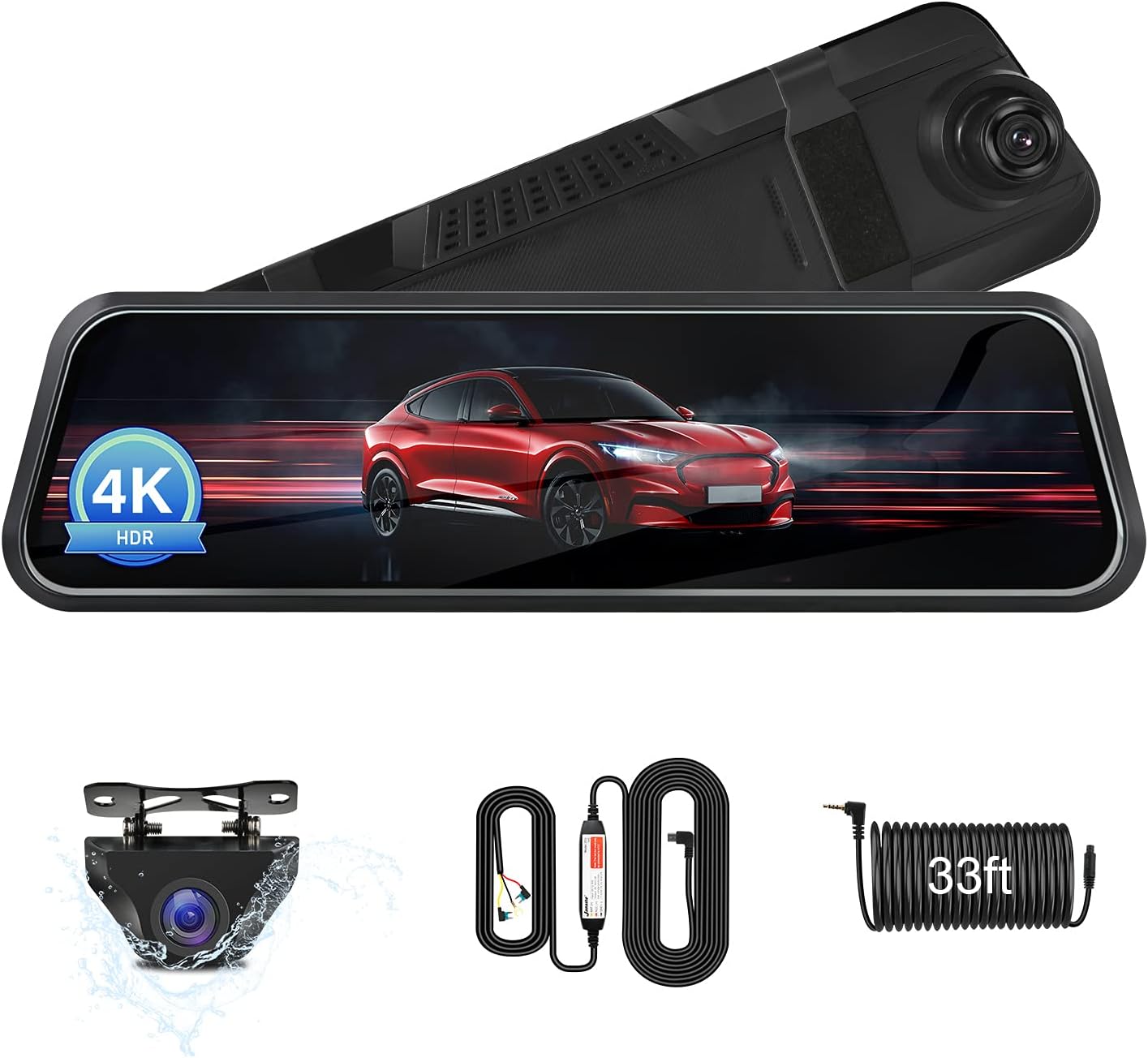 Upgraded UHD 4K Mirror Dash Cam Rear View Mirror Camera Rearview Dash Cam Front and Rear Rearview Mirror Backup Camera Dual Dash Cam w Hardwire Kit