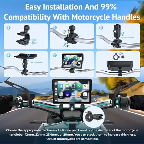 2025 Wonsidary W722 for Motorcycle CarPlay & Android Auto,7" Waterproof Smart GPS Navigation System Screen,Car Play Moto with Light Sensor