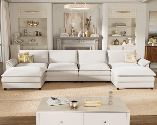 Homall 119" Modular Sectional Sofa, L Shaped Sofa Couch with Reversible Ottoman, DIY Combination Chenille Deep 3-Seat Cloud Couch for Living Room