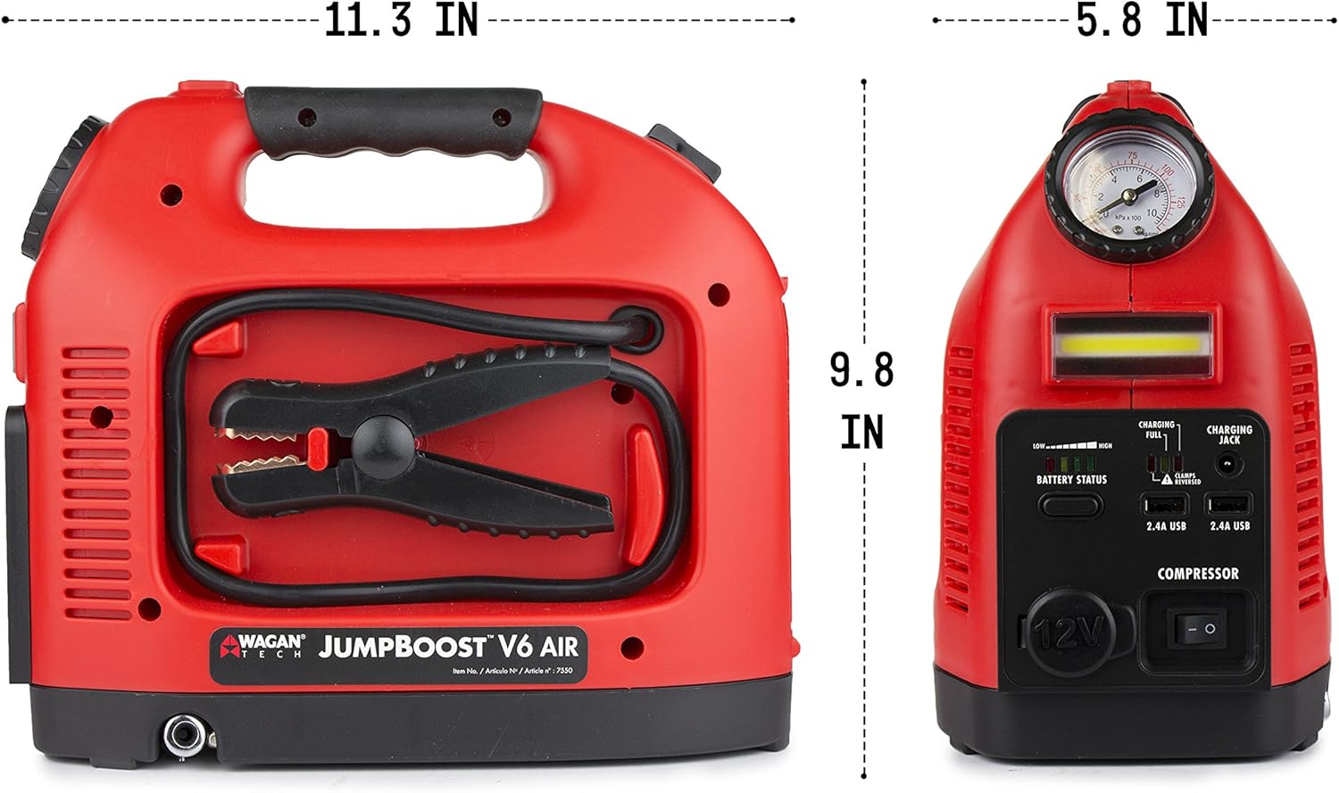 Wagan EL7550 Jumpboost V6 AIR - Battery Jump Starter Portable Power Supply, Air Compressor, Battery bank and Tire Inflator
