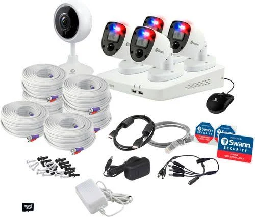 Swann - Enforcer 8-Channel, 4-Camera Indoor/Outdoor Wired 1080p 1TB DVR Surveillance System with WiFi Tracking Camera/Antenna -