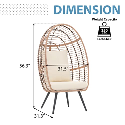 JOIVI Wicker Egg Chair, Oversized Indoor Outdoor Lounger Large Egg Basket Chair with Stand and Cushions for Patio Porch, Backyard, Living Room