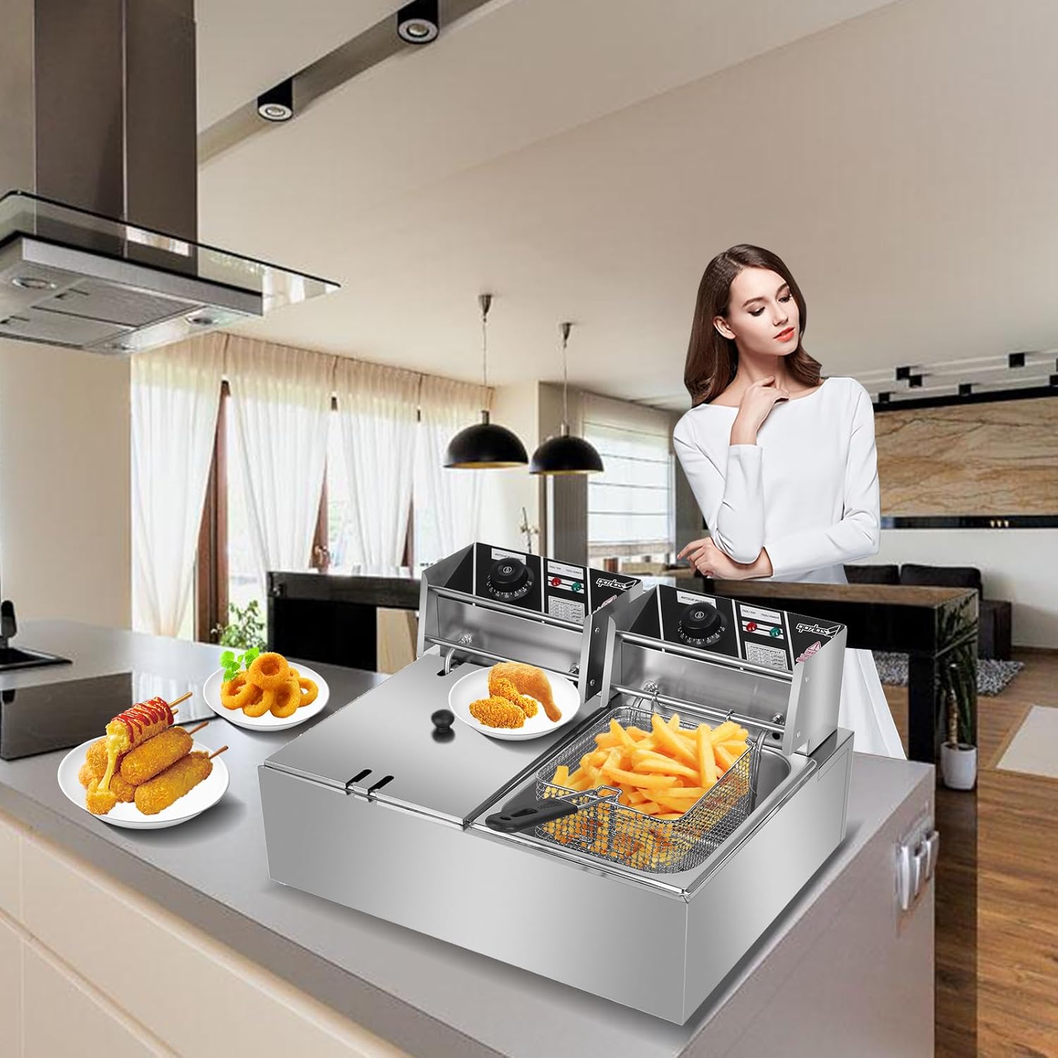 Electric Deep Fryer with Basket for Home Use, 12.7QT/12L Large Deep Fryer with Temperature Control, Commercial Fryer for Home, Commercial Kitchen