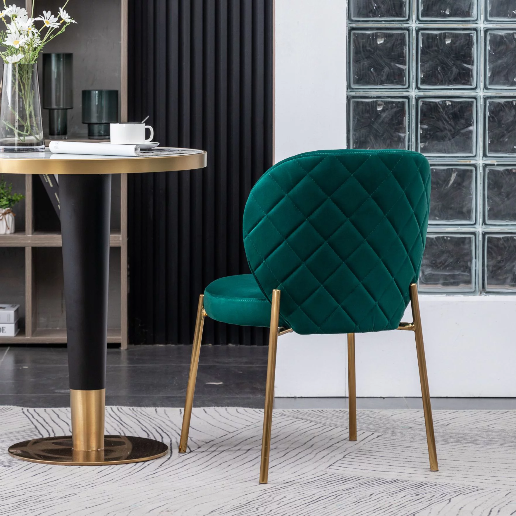 Roundhill Furniture Amoa Contemporary 5-Piece Dining Set, White Round Dining Table with 4 Chairs, Green
