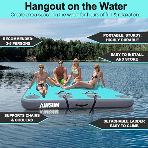 AWSUM Inflatable Floating Dock Air Dock Platform Floating Island Raft with None-Slip Surface for Pool Beach Ocean
