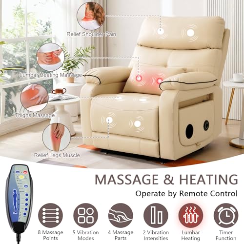 Dual Motor Power Lift Recliner Chair for Adult & Elderly, Infinite Position Lay Flat Lift Chair with Heat & Massage, Cup Holder, Lumbar Pillow