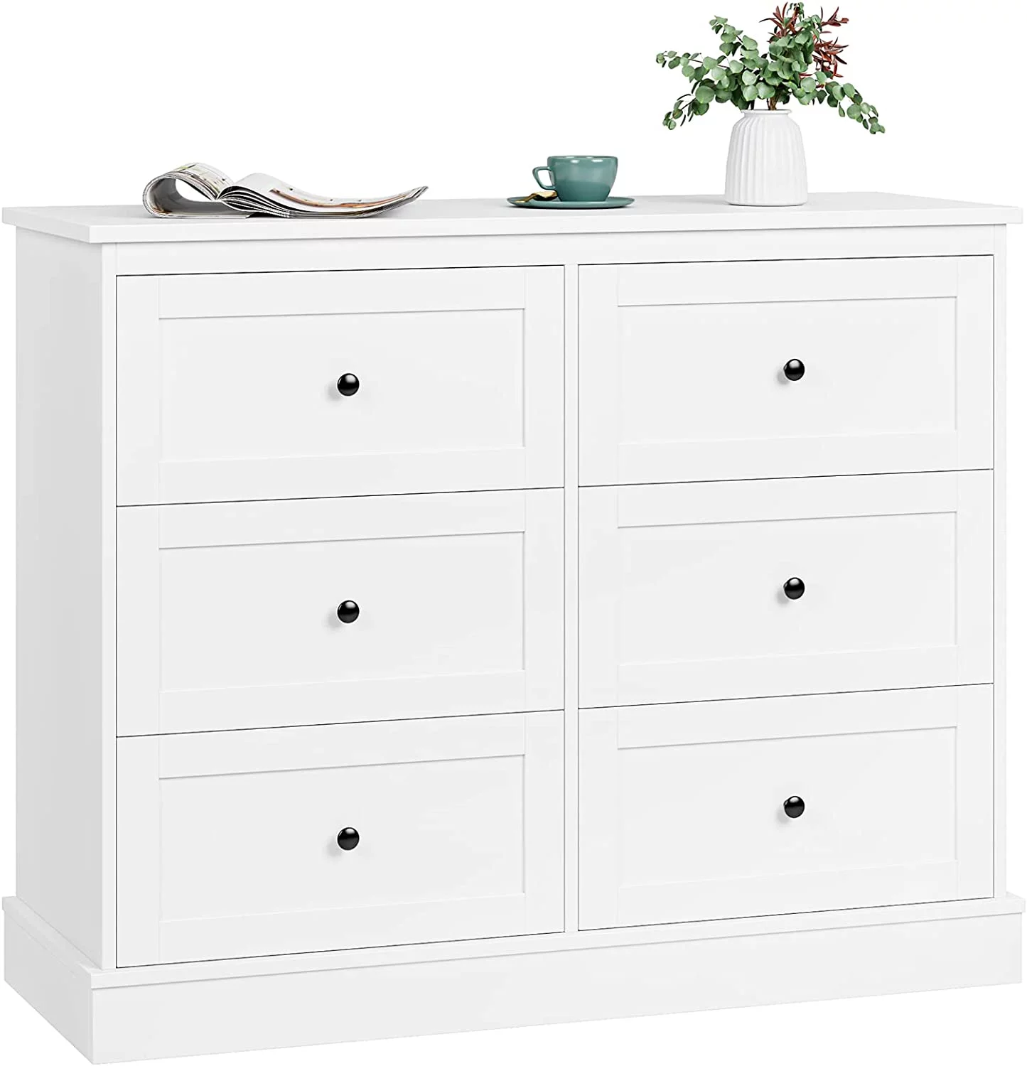 White Dresser  6 Drawer Dresser White   Double Chest with Deep Drawers  Wide  Organizer Cabinet for Living Room