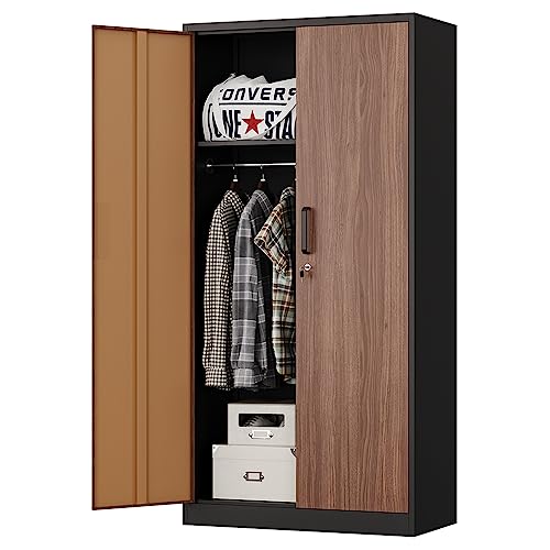 MIIIKO Steel Cabinet Wardrobe, Metal Locker Cabinet with Hanging Rod, Metal Clothing Locker Storage for Home, Office, Garage and Changing Room