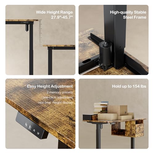 Standing Desk with 4 Drawers, 47.2 x 23.6 Inch Whole Piece Height Adjustable Electric Sit Stand Desk