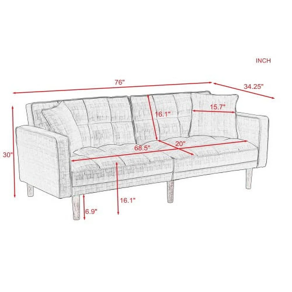 Futon Sofa Bed with 2 Pillows, Futon Sleeper Sofa With 2 Pillows, Memory Foam Futon Sofa Bed Couch for Living Room, Guest Room
