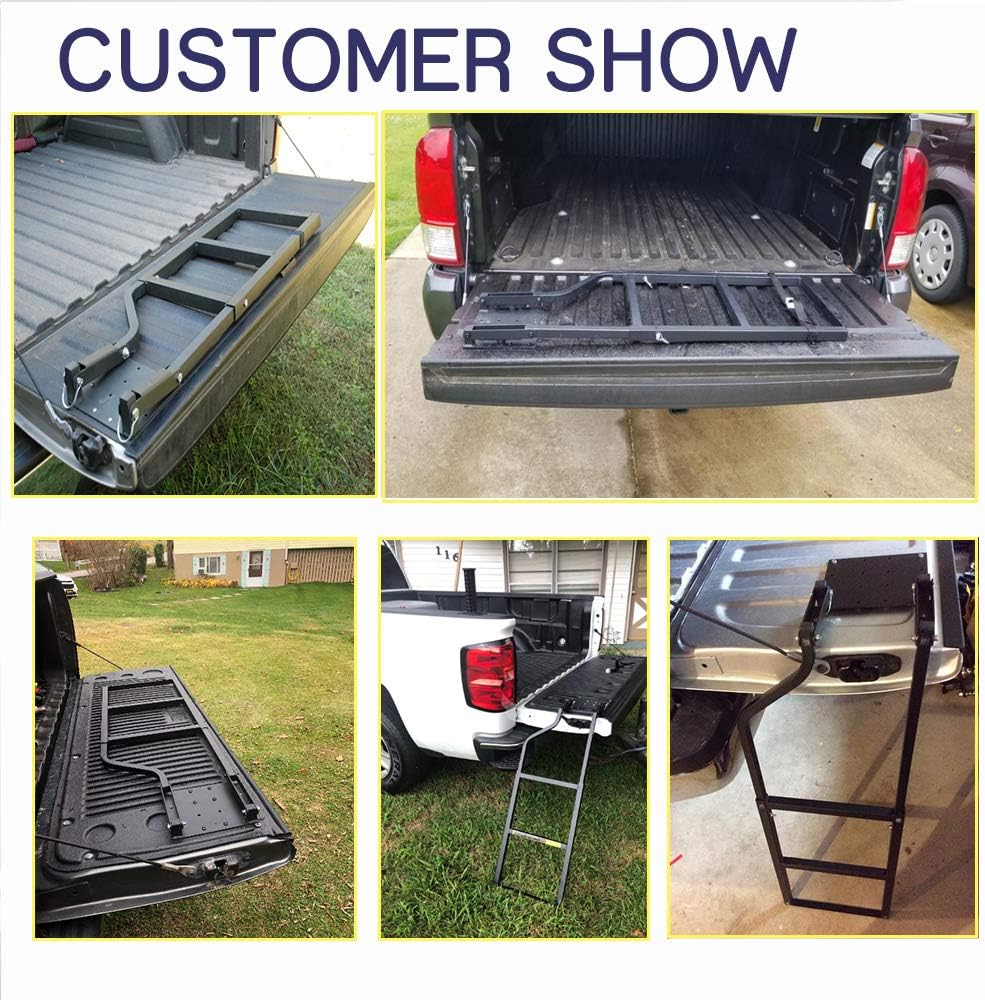 Universal Fit Pickup Truck Tailgate Ladder Tailgate Ladder for Truck Black 42 Inches Ladder Capacity 300 lbs Durable Steel with Black Powder Coat