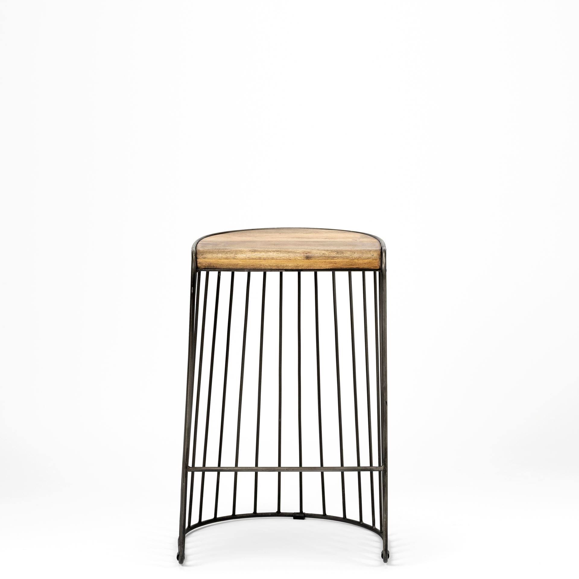 Seagram 26.5x22 Seat Height Brown Wood Seat Black Metal Frame Stool Mercana