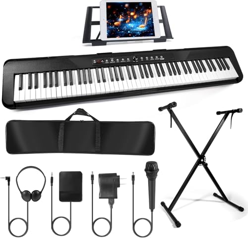 88 Key Piano Keyboard,Beginner Electric Digital Piano with Semi Weighted Keys,Keyboard Piano withSustain Pedal, Power Supply, Stand, Carrying Case