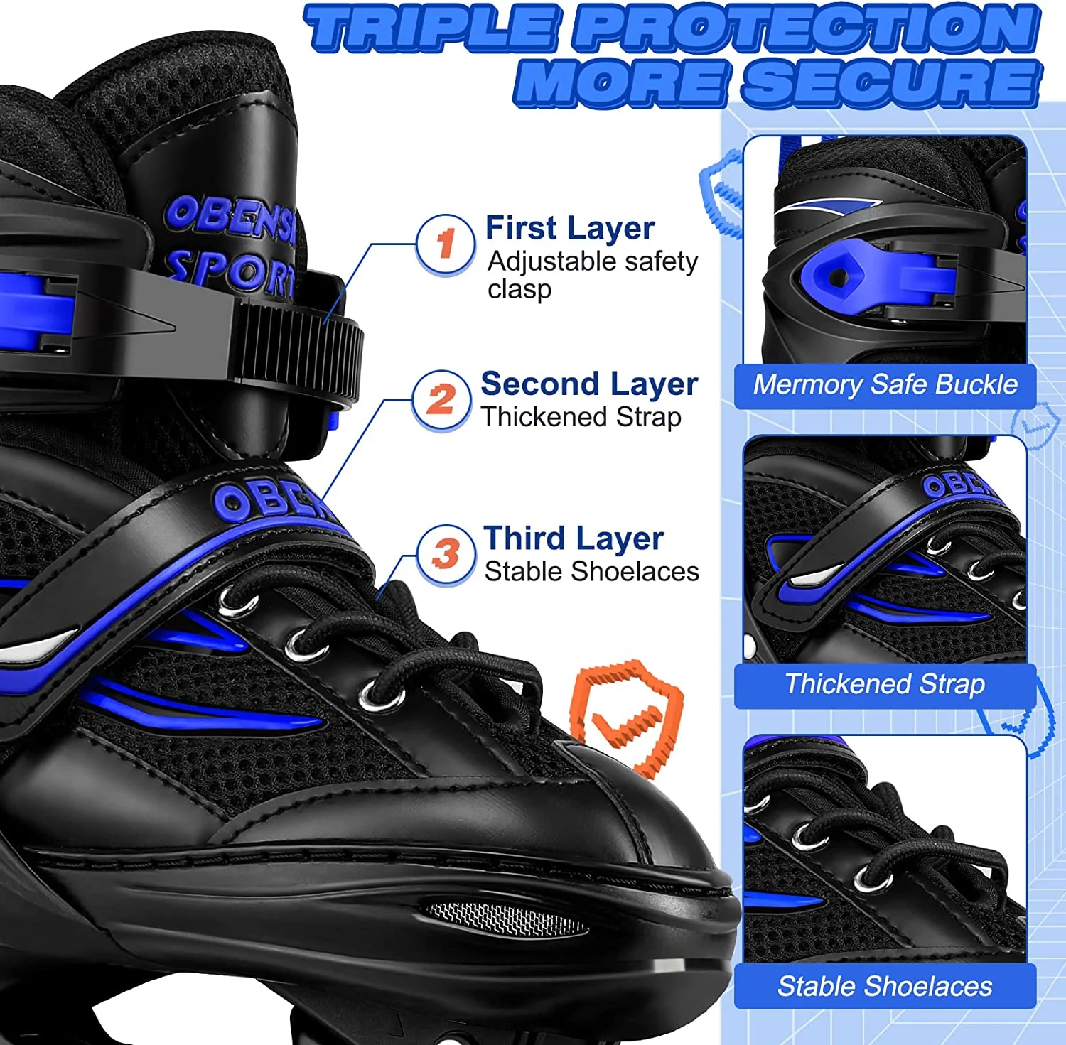 OBENSKY Adjustable Inline Skates, Illuminating Roller Blades for Kids, Boys& Girls Beginner w/ Light up Wheels-Blue - Curated Treasures Market