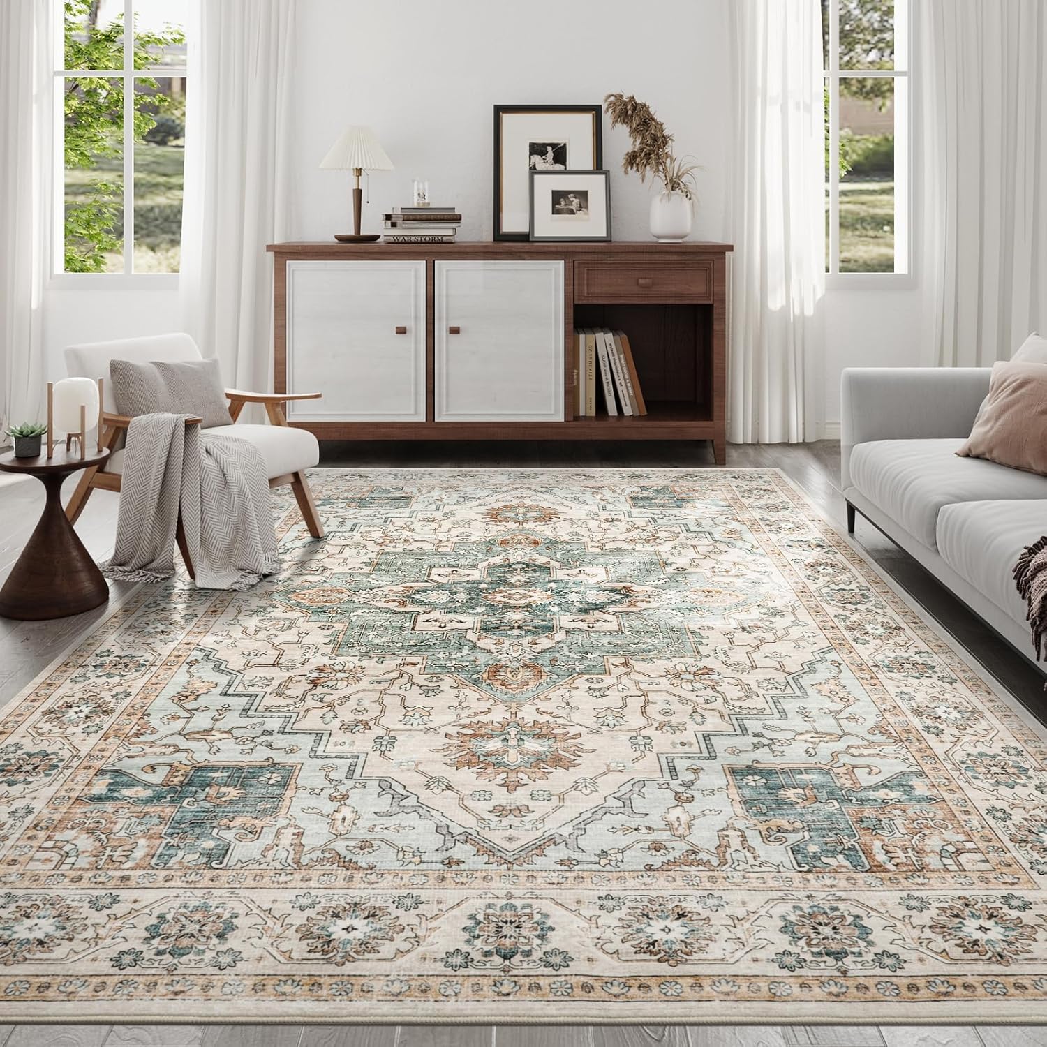8x10 Area Rug for Living Room, Non Slip Vintage Machine Washable Rug, Foldable Stain Resistant Large Area Rugs for Bedroom