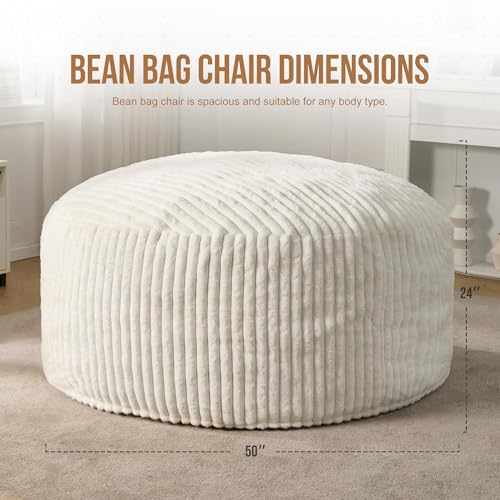 Hobestluk 5ft Bean Bag Chairs for Adults Large Beanbag Chair with Stripe Plush Cover Big Bean Bag Chair for Living Room Bedroom Dorm Office -Black