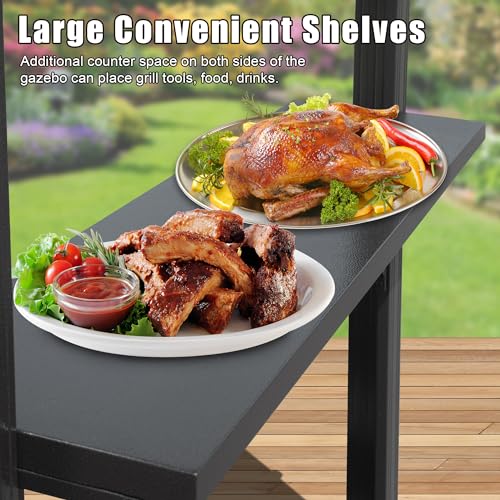 Domi 8x5FT Hardtop Grill Gazebo, Outdoor BBQ Gazebo with 2 Side Shelves and Bottle Opener