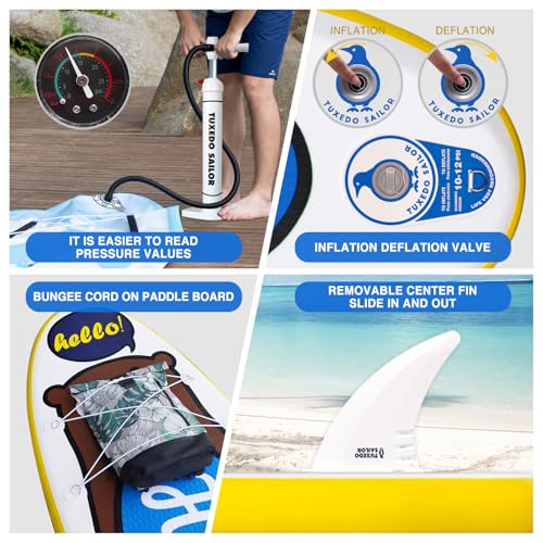 Tuxedo Sailor Inflatable Stand Up Paddle Board with Complete Accessories for Surfing and Traveling