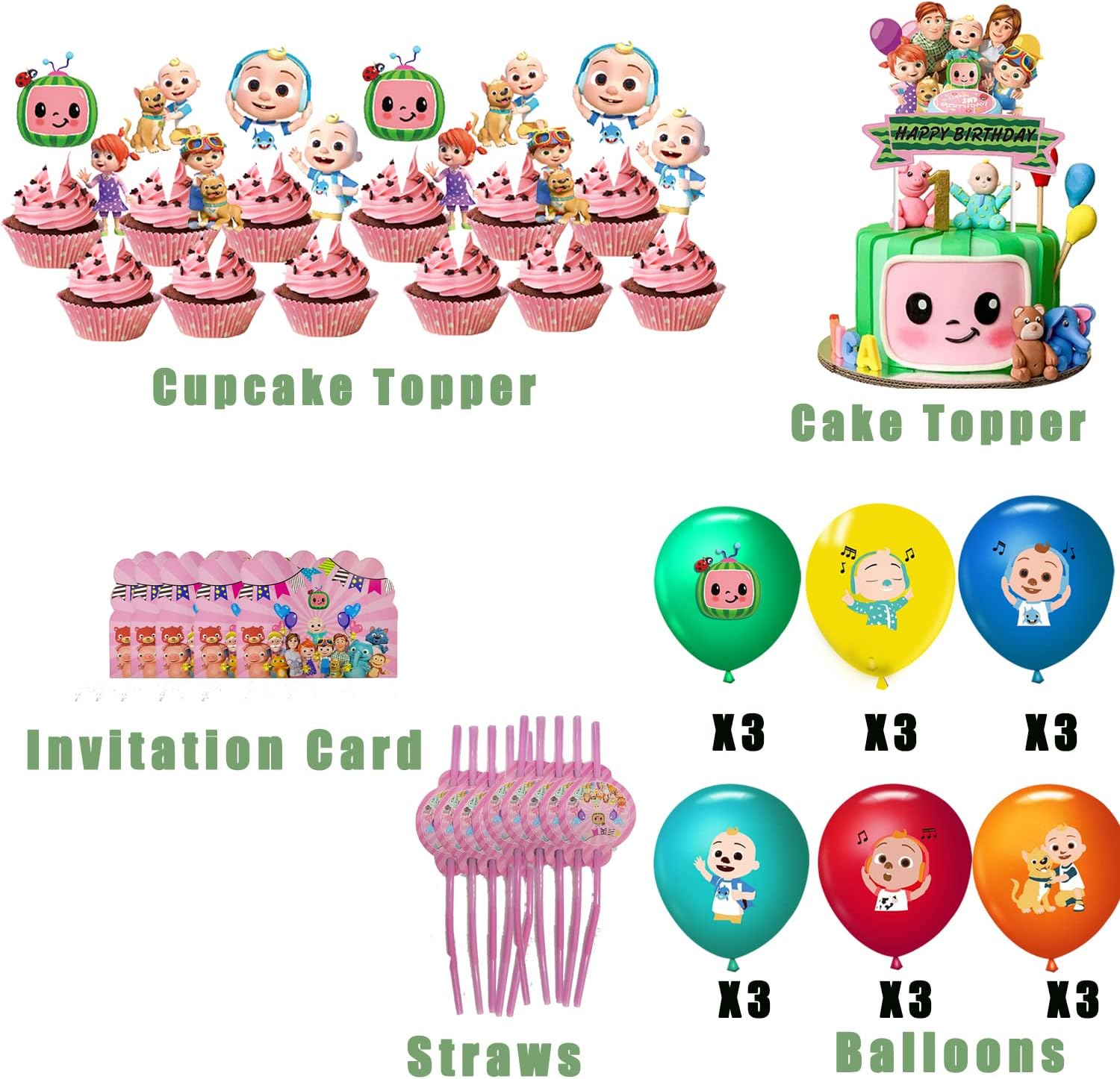 PINKBB Pink Baby Melon Party Decorations, Supplies Pack with Banner, Flatware, Plates, Cups, Napkins, Balloons, Cake Topper