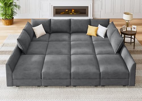 HONBAY Modular Sofa Sectional Sleeper Couch with Ottomans Reversible Sleeper Sectional Sofa Modular Couch with Storage, Aqua Blue