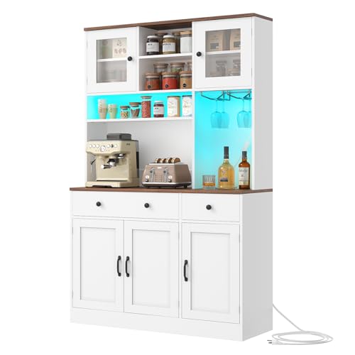 Buffet Cabinet with Storage & Charging Station, 53" Farmhouse Coffee Cabinet with Compartment Drawer