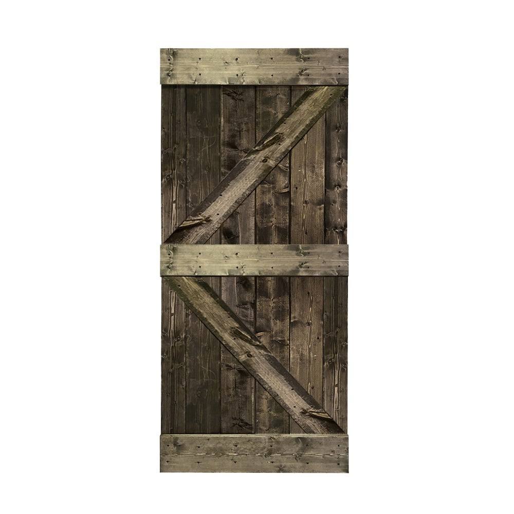 CALHOME K Series Stained Solid Pine Wood Interior Sliding Barn Door - Carbon Gray - 42 x 84