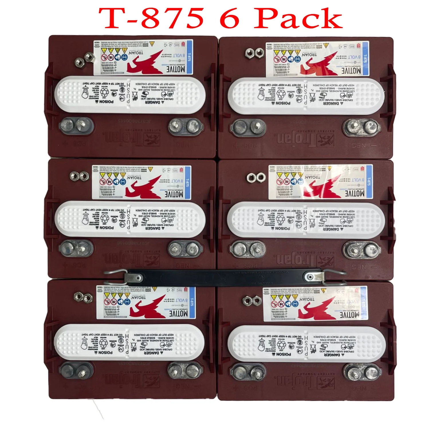 Trojan T-875 8V 170Ah Flooded Lead Acid GC2 Deep Cycle Battery x6