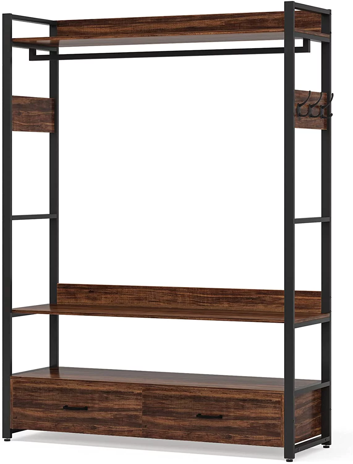 Tribesigns Closet, Heavy Duty Clothes Rack with Shelves Hanging Rod and 2 Drawers for Bedroom, Rustic Brown