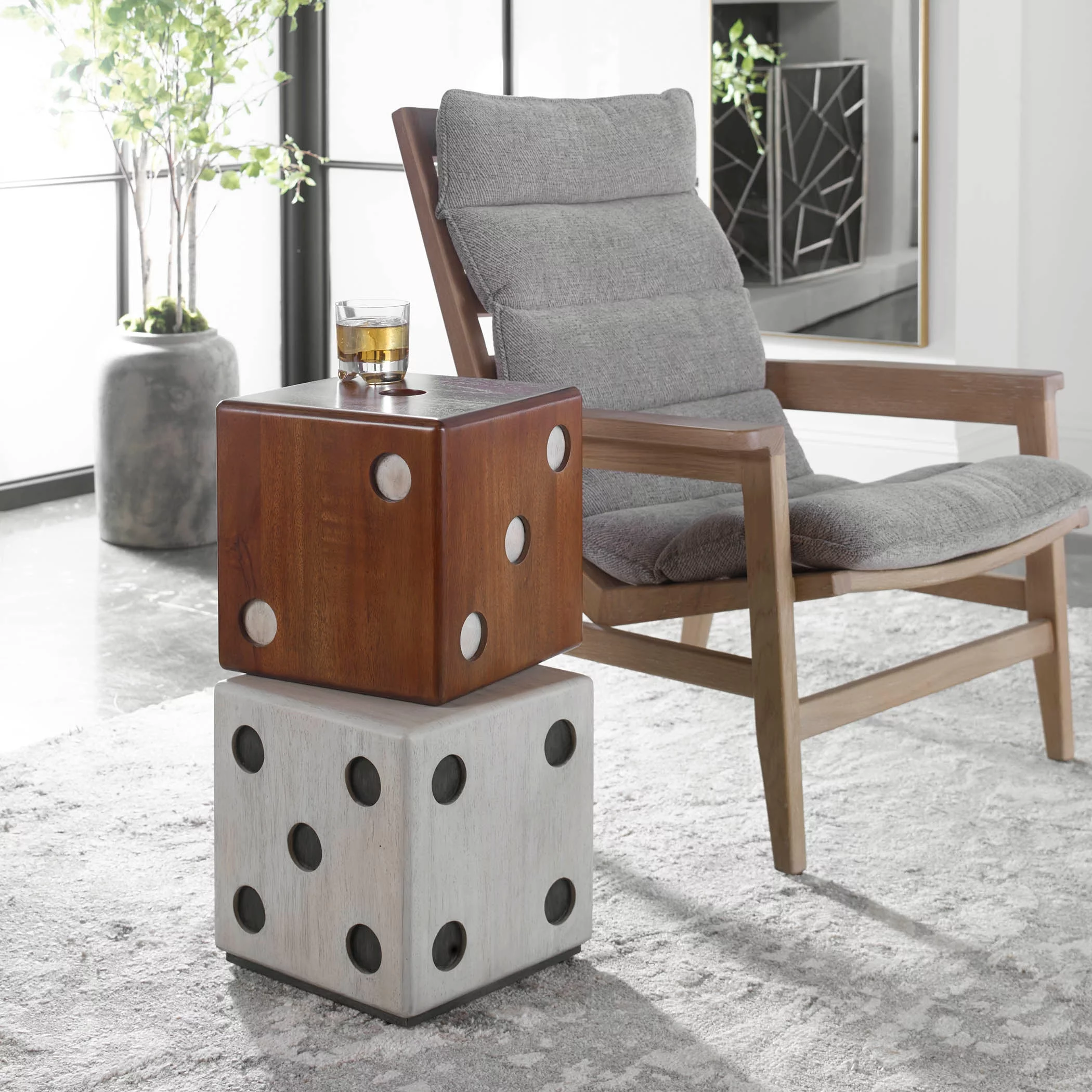Uttermost 25485-Roll-The-Dice Roll The Dice 15" Wide Suar Wood Dice Accent Side Table -