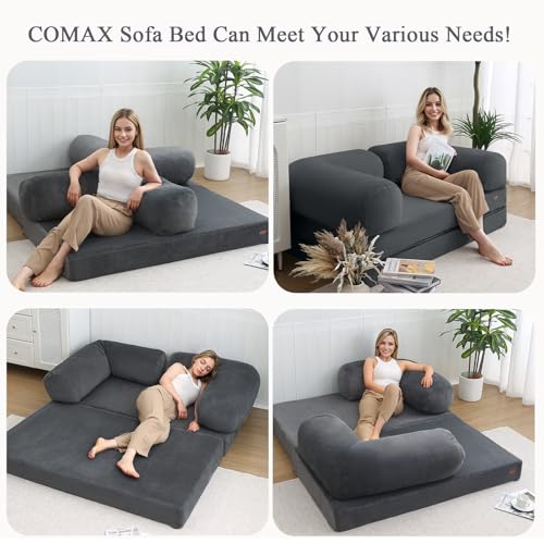 COMAX Folding Sofa Bed, Convertible Chair Bed Corduroy 3-in-1 Foldable Floor Couch with High-Density Foam, Futon Sofa Sleeper Mattress