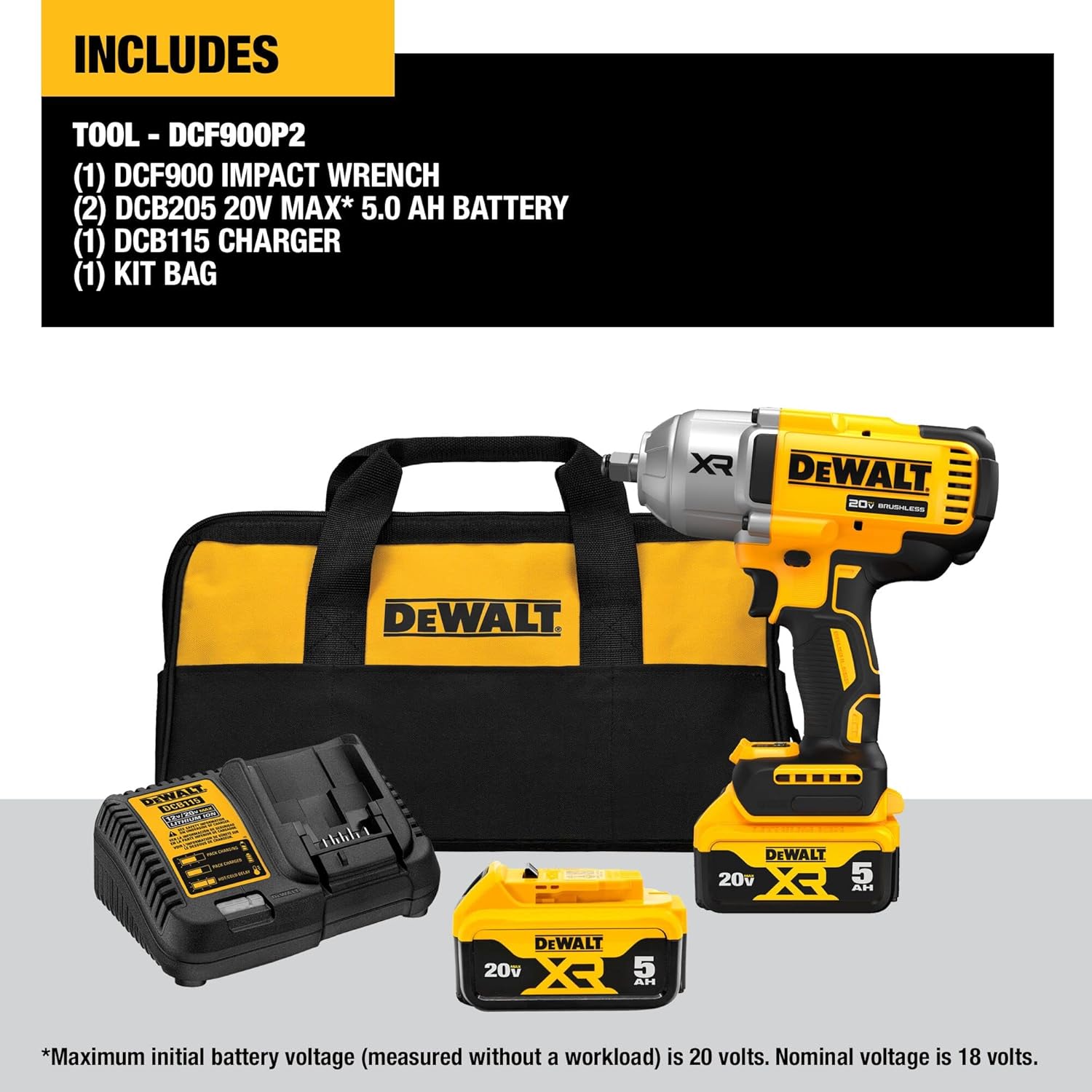 DEWALT 20V MAX XR 1/2 in. High Torque Impact Wrench with Hog Ring Anvil Kit (DCF900P2)