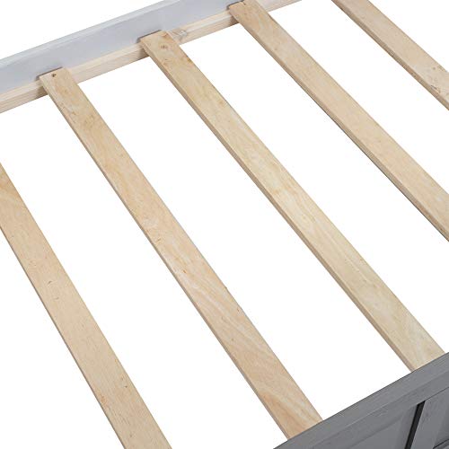 SOFTSEA Twin Over Full Bunk Bed with Slide, Solid Wood Bunk Beds with Stairs for Kids
