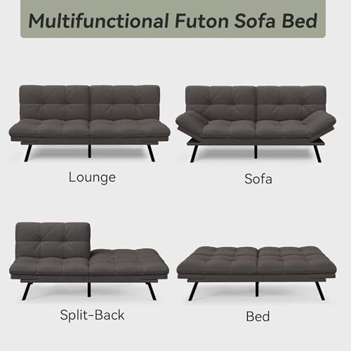 Faux Leather Futon Sofa Bed,Convertible Futon Couch,Memory Foam Loveseat Sleeper Sofa,Small Splitback Modern Folding Couch for Living Room,Office