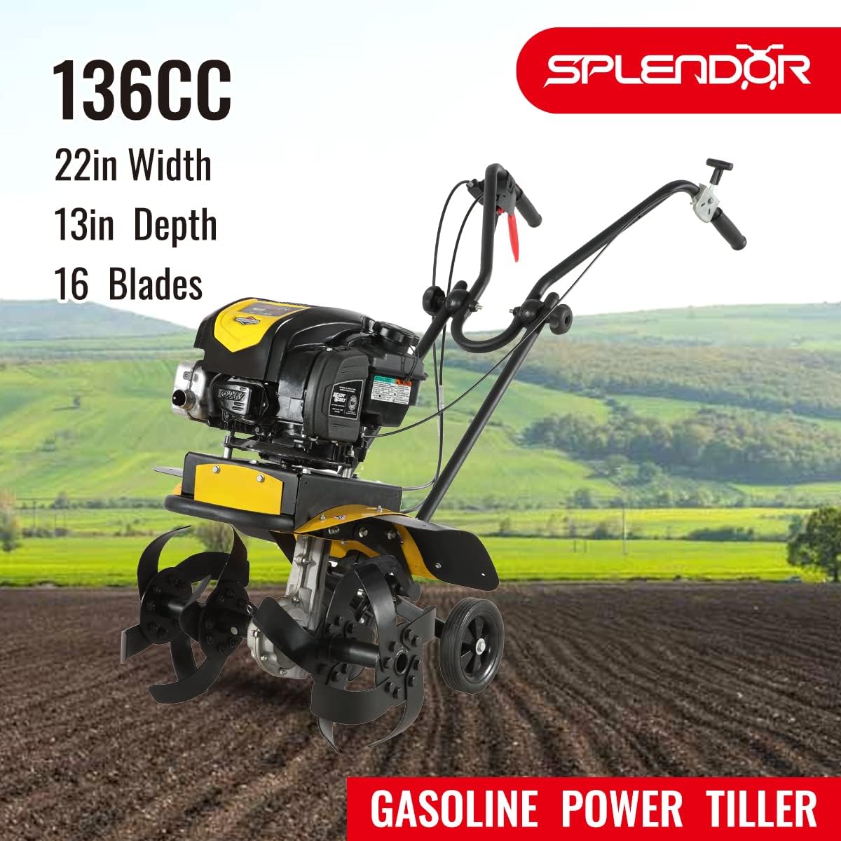 SPLENDOR Gas Powered Tiller 163CC Original B&S 725 Series Engine Model 104M