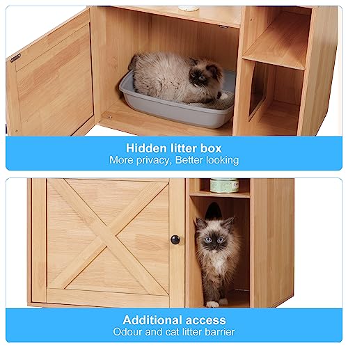 Hey-brother Cat Tree with XL Litter Box Enclosure, All-in-one Cat Tower for Indoor Cats with Large Hammock, Bed, Food Station, Scratching Posts