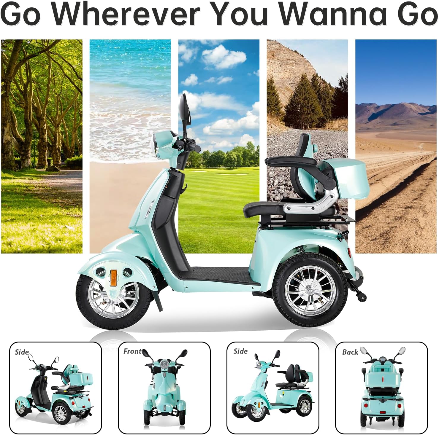 800W Heavy Duty 4 Wheel Mobility Scooters for Seniors & Adults 500lbs Capacity, Powered Mobility Scooters with 3-Speed Control & USB Charger Port