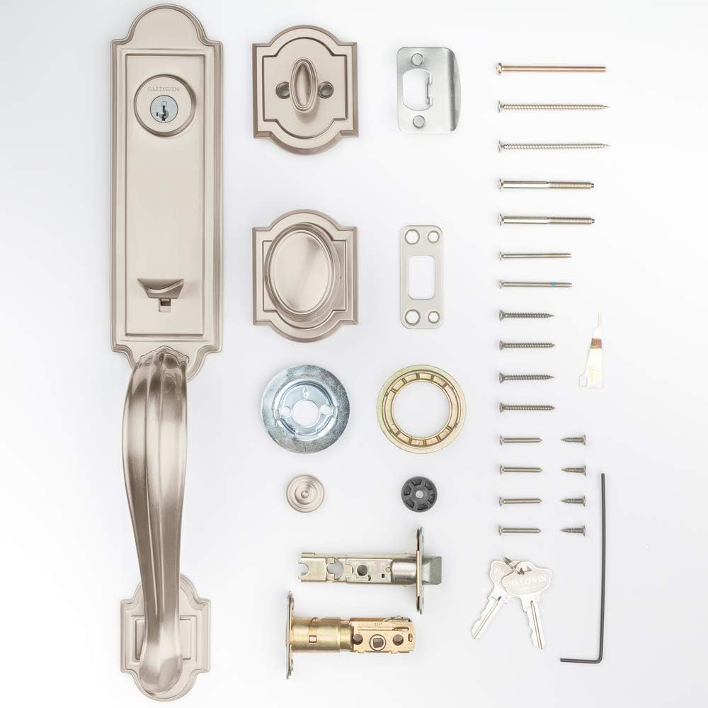 Baldwin Avendale Single Cylinder Front Door Handleset Featuring SmartKey Security in Satin Nickel