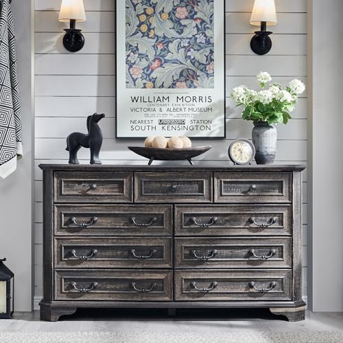 T4TREAM Farmhouse 5 Drawers Dresser for Bedroom, 48" Tall Wood Rustic Chest of Drawers with Natural Texture, Vintage Design