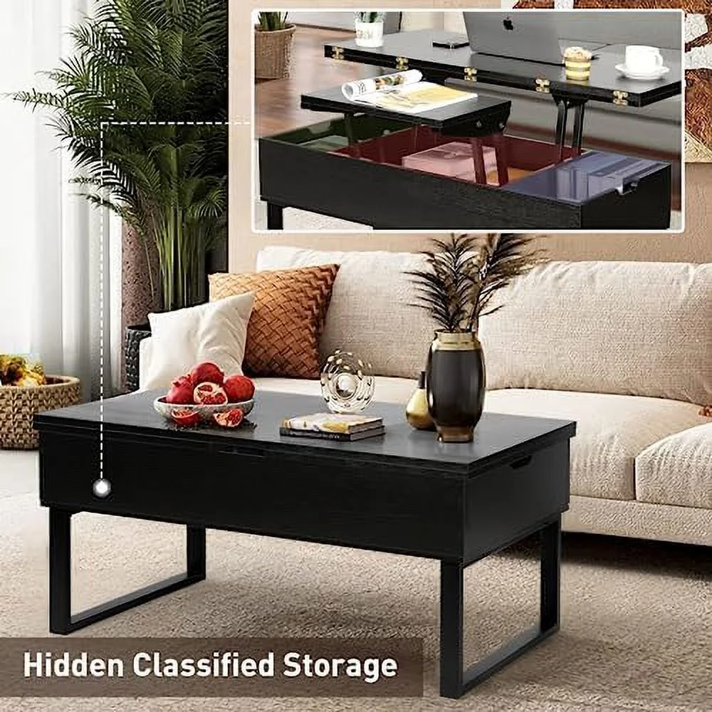 RUNFAYBIU Lift Top Coffee Table  4 in 1 Multi-  with  for Living Room  Modern Lift Dining Table with Shelves for Dining Reception Room  Rustic Brown