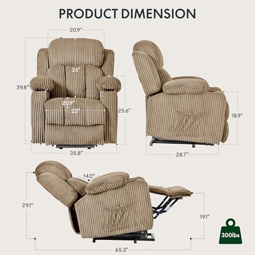 FLEXISPOT XL31 Power Lift Recliner Chair for Elderly, Electric Lift Chair with Massage & Heat, PU Leather Reclining Sofa w/Cup Holders