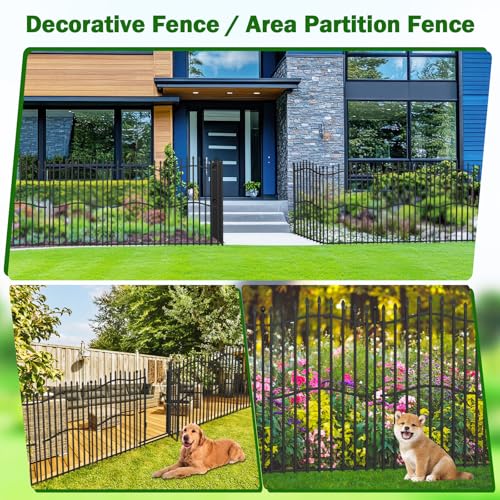 8 Panels Tall No Dig Garden Fence - 40in H x 18ft L, Reinforced Square Tube Rustproof Animal Barrier