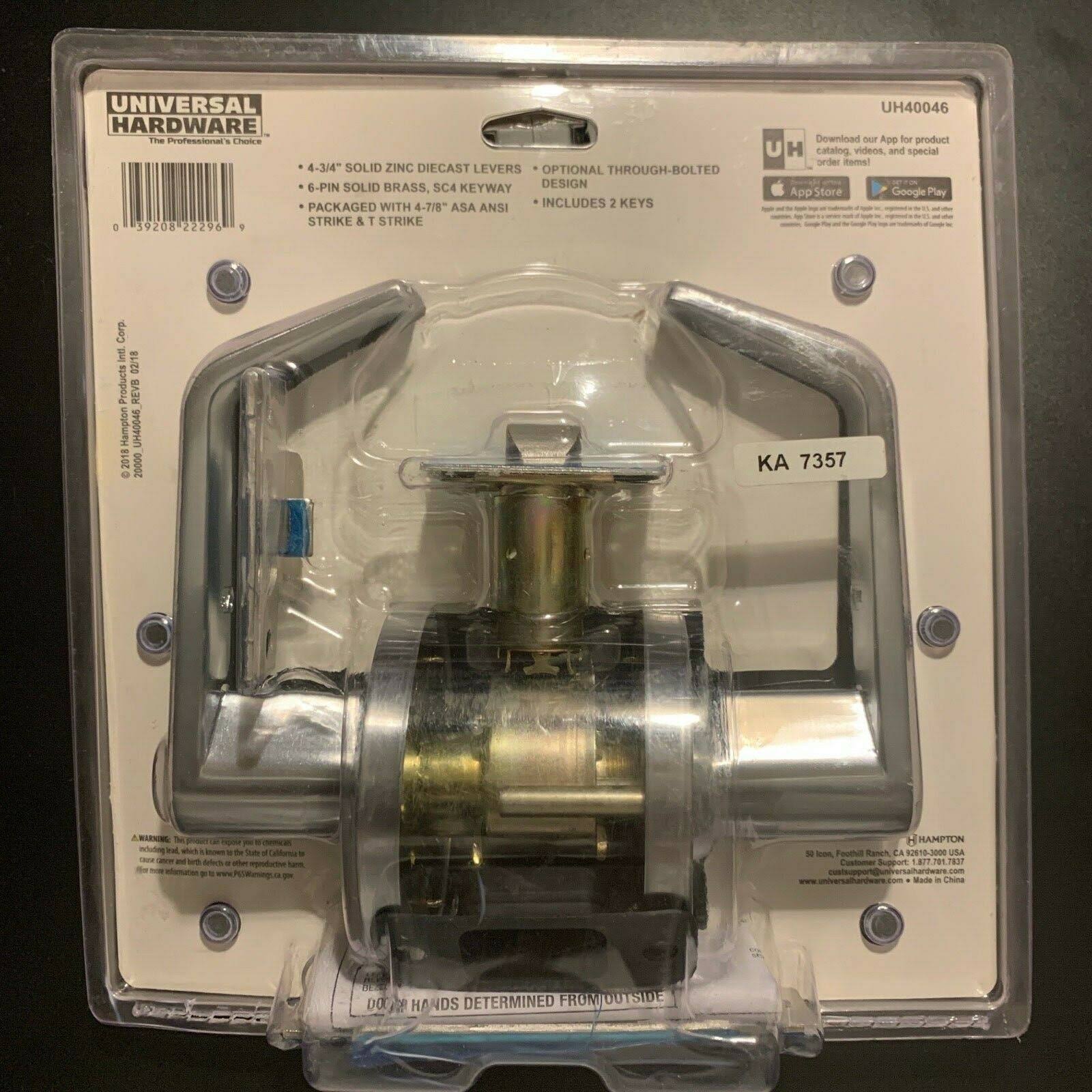 Universal Hardware Commercial 2-3/4 in. Satin Chrome Heavy Duty Storeroom Door Lever UH40046