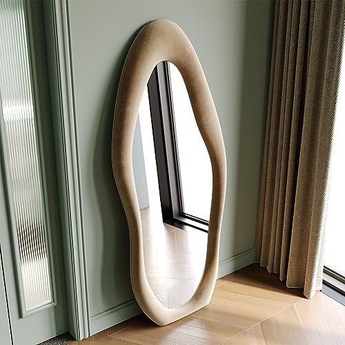 Honyee Full Length Mirror, 63" x 24" Wall Mirror, Flannel Wrapped Wooden Frame Floor Mirror
