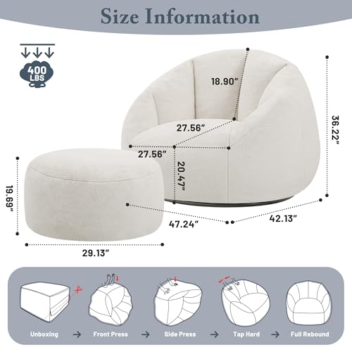 Giant Bean Bag Chair for Adults - Comfy Plush Round Shell Soft Accent Chair, Oversized Cozy Lounge Floor Sofa Reading Chair