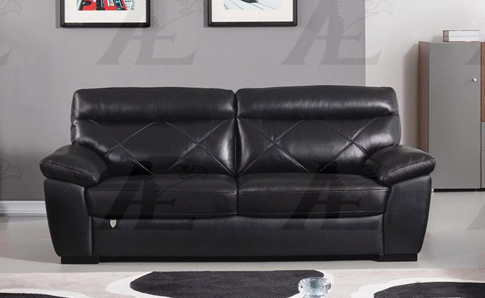 Black Sofa and Loveseat Set Italian Leather 2Ps American Eagle EK081-BK