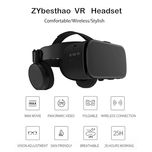 VR Headset for iPhone & Android Phones with Wireless Headphones